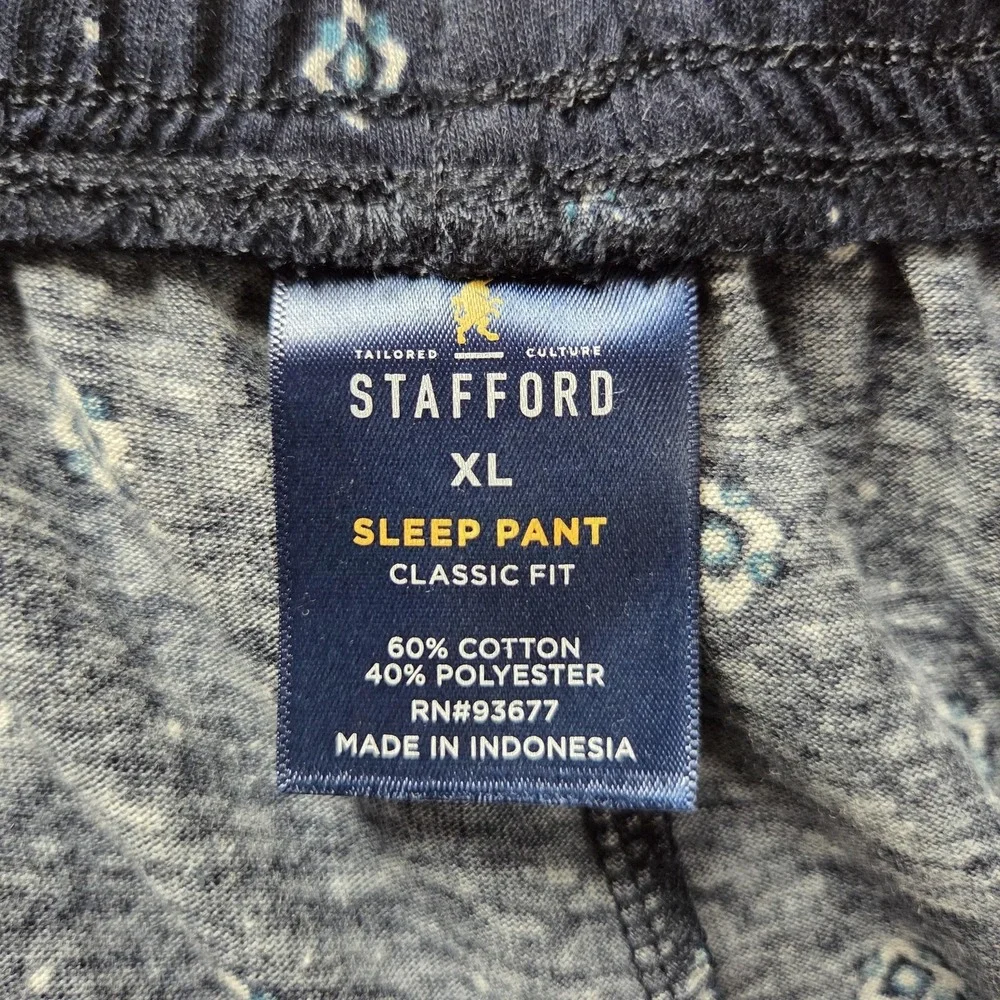 Stafford Mens XL Sleep Pants Navy Neat Geometric Classic Fit Pajama Bottoms NEW